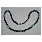 Danbury Mint Silvertone Onyx & Turquoise Necklace