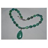 Silvertone Turquoise Beaded Pendant Necklace