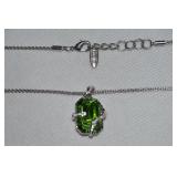 Lenox Silvertone Green Stone Pendant Necklace