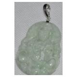 HKNF 925 Sterling Carved Jade Buddha Pendant