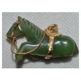 925 SS Vermeil Carved Jade Horse Pendant