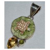 MD 925 Sterling Citrine Peridot & Turtle Pendant