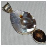 925 Sterling Blister Pearl & Smoy Quartz Pendant