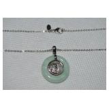 Lenox 925 Sterling Jade Circle Pendant Necklace 19