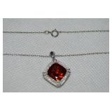 Lenox 925 Sterling Garnet Pendant Necklace 18"