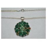 NF 925 Sterling Multicolor Jade Pendant Necklace