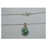 925 Sterling Blue & Green Glass Pendant Necklace