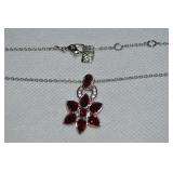 Swarovski Crystal Silvertone Red Flower Pendant