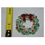 Vtg Silvertone Rhinestone Enamel Wreath Brooch