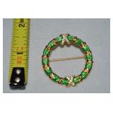 Vtg MMA Fbs Goldtone Enamel Rhinestone Wreath