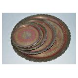 MCM India Brass Peacock Motif Round Tray Set
