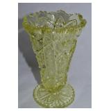 Imperial Canary Yellow Hobstar Glass Footed Vase