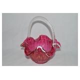 Vintage Cranberry w/ Milk Accent Art Glass Basket