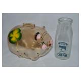 Vtg Marigold Carnival Glass Painted Piggy Bank +