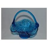 Vintage Cobalt Blue Art Glass w/ Swirls Basket