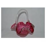Vintage Cranberry w/ Milk Accent Art Glass Basket