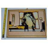 Vtg Glass Silhouette Framed Boy, Dog & Bird Art