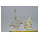 (2) Vintage Flower Baskets : Blown Art Glass +