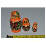 Vtg Miniature 3pc Russian Nesting Matyroshka Doll