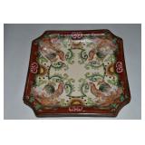 Vtg Chinese Enamel Painted Roosters Square Dish