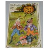 Antique Halloween Jack-o-Lantern Chasing Children