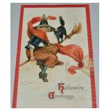 Antique Halloween Greetings Witch & Black Cat