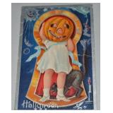 Antique Halloween Black Cat Jack o Lantern Girl
