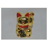 Vtg Small Ceramic Gold Japanese Maneki Neko Cat