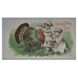 Antique Thanksgiving Day Children Dressing Turkey