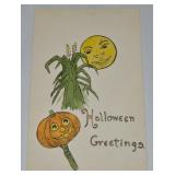 Antique Hand Drawn Halloween Greetings Post Card