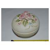 Vtg Lefton Bisque Porcelain Floral Lid Trinket Box
