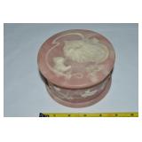 Vtg Incolay Pink Stone Cat & Kitten Motif Round