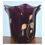 Fenton Amethyst Handpainted Art Glass Vase 7t