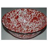 Vtg Red Spatter w/ Black Rim Enamelware Bowl