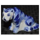 Vtg Gzhel Russia Blue & White Porcelain Toger 3.5w