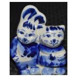 Vtg Gzhel Russia Blue & White Porcelain Bunny &