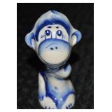 Vtg Gzhel Russia Blue & White Porcelain Monkey 3t