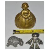 Vtg Pewter Turtle Miniature + Brass Maiden Bell