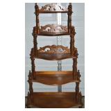 Vtg 5 Tier Walnut Carved Etegere Shelf 57t x 32w