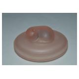 Vtg Pink Satin Art Glass Sleeping Cat Trinket Box