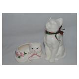 (2) White Ceramic Cat Figures w/ Artistic Gift