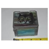 Vtg Slag Art Glass Cat Kitten Trinket Box
