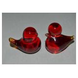 (2) Vtg Konstglas Sweden Amberina Glass Birds 1.5L