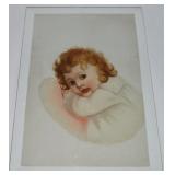 Antique Reverse Painted Beveled Glass Curly-Haired