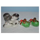 (2) Vtg Prs Ceramic Black Americana Salt & Pepper
