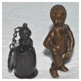 (2) Vtg Metal Phallic Pcs w/ Barrel Boy Keychain +