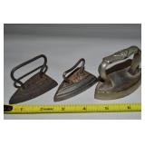 (3) Antique Miniature Sad Irons: (2) #1 & Patternd