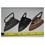 (3) Antique Miniature Sad Irons: 2 Heart + #2