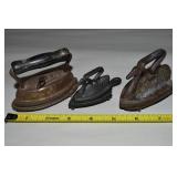 (3) Antique Miniature Sad Irons: 2 Swans, Dover