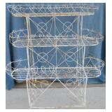 Victorian 3 Tiered White Wire Plant Stand w/Scroll